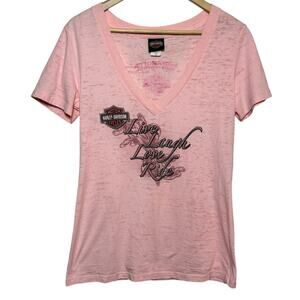 Harley Davidson Pink Burnout Live Laugh Love Ride V-Neck Shirt McDermotts HD NY